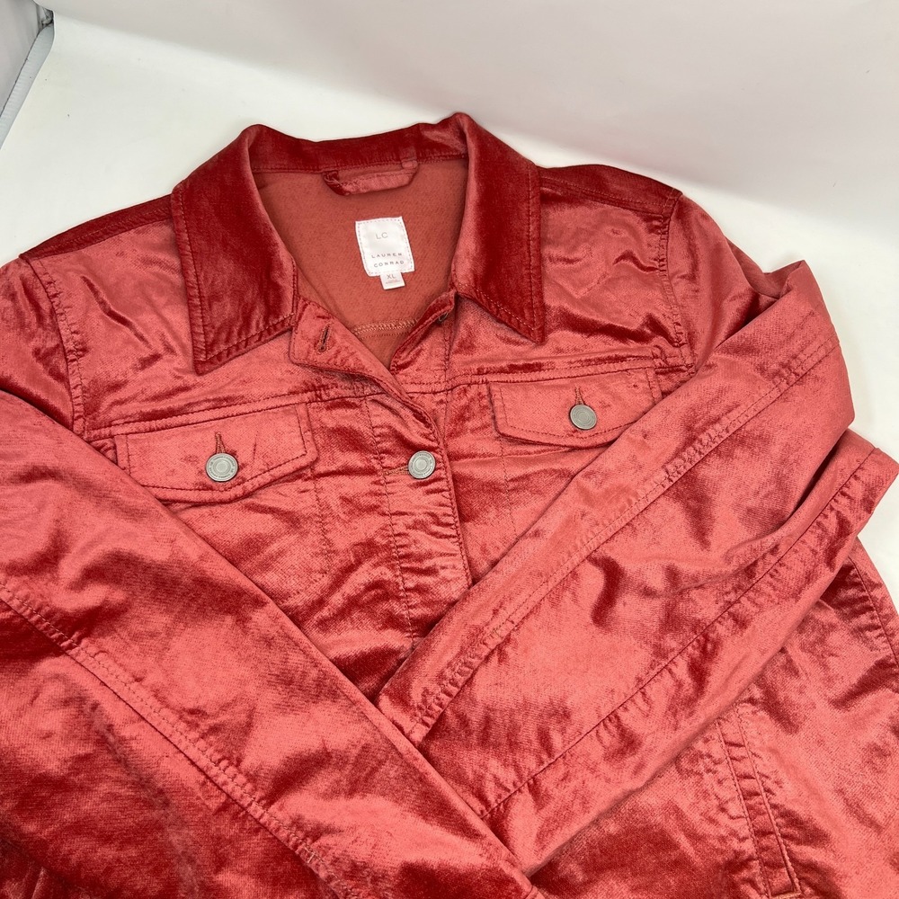 Lauren Conrad Rose‎ Velvet Trucker Jacket Women's Size XL Button Up Pockets